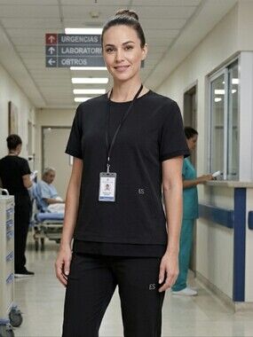 Uniform Advantage Easy Stretch Set Top & Pants Black XL NWT